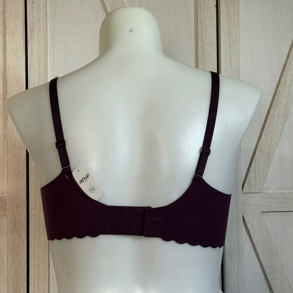 NEW Aerie Real Good Demi Bra 36D Dark Plum Floral Lace Underwire Scalloped NWT